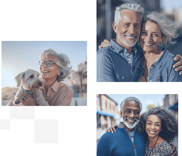 Collage of three images featuring middle aged couples enjoying life.