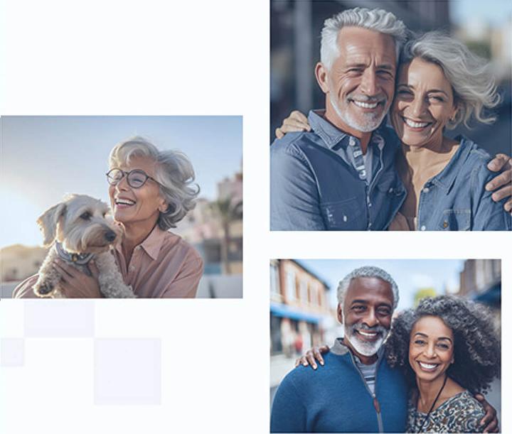 Collage of three images featuring middle aged couples enjoying life.