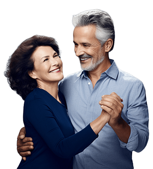 A happy senior couple dancing.